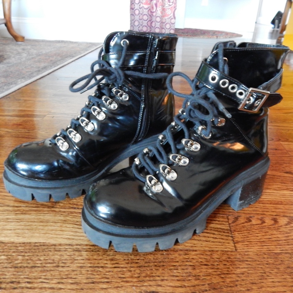 Jeffery Campbell Patent Leather Platform Combat Boots